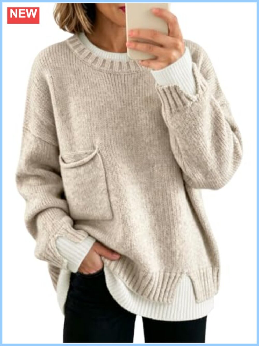 Wool Blend Oversized Chunky Ribbed Knit Pullover Sweater